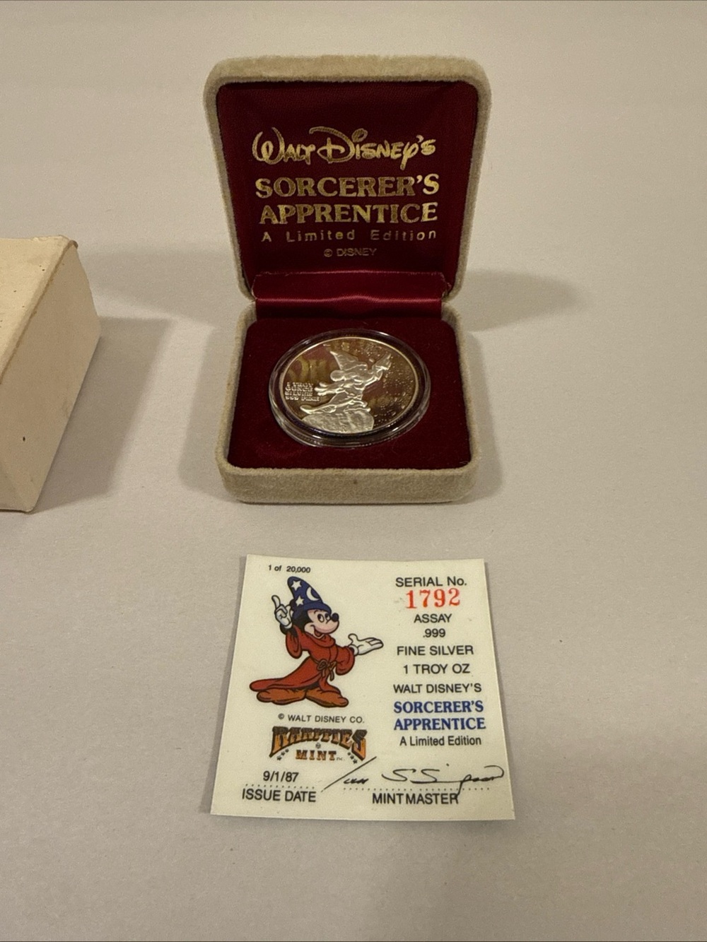 Vintage Disney Sorcerer's Apprentice Silver 1oz Collectible w/coa